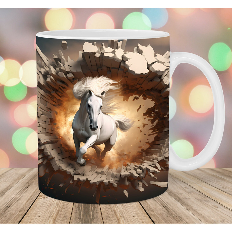 3D Running Horse Mug Wrap, 11oz & 15oz Mug Template, Mug Sublimation Design, Hole In A Wall Mug Wrap Template, Instant Digital Download PNG.jpg
