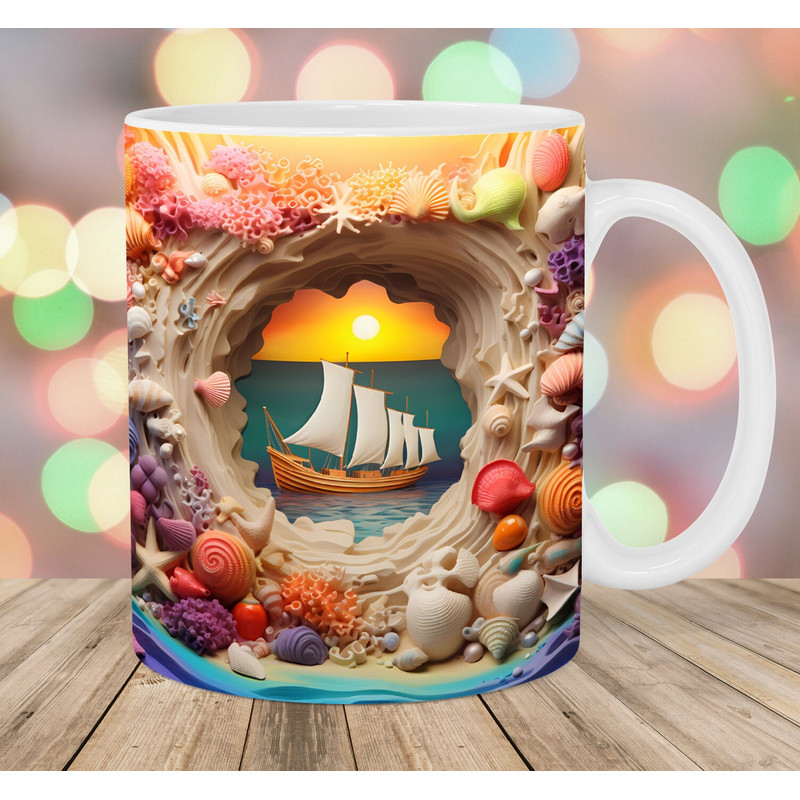 3D Ship Hole In A Wall Mug Wrap, 11oz & 15oz Mug Template, Mug Sublimation Design, Seashell Mug Wrap Template, Instant Digital Download PNG.jpg