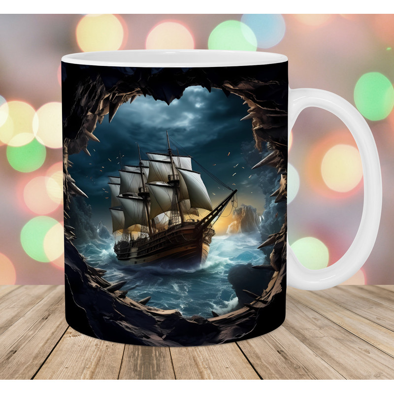 3D Ship Hole In A Wall Mug Wrap, 11oz And 15oz Mug Template, Mug Sublimation Design, Mug Wrap Template, Instant Digital Download PNG.jpg