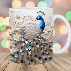3d silver gold peacock mug wrap 11oz and 15oz mug template flowers mug sublimation design mug wrap template