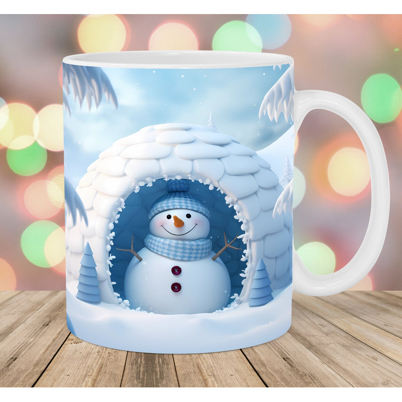 3D Snowman Hole In A Wall Mug Wrap, 11oz & 15oz Mug Template, Mug Sublimation Design, Igloo Mug Wrap Template, Instant Digital Download PNG.jpg