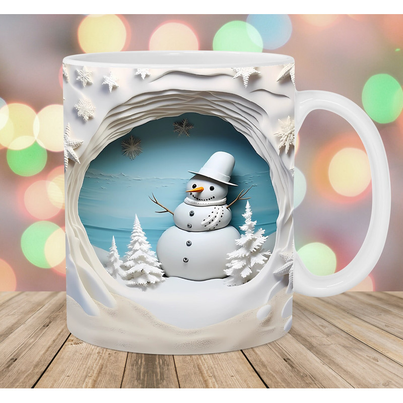 3D Snowman Mug Wrap, 11oz & 15oz Mug Template, Beach Mug Sublimation Design, Hole In A Wall Mug Wrap Template, Instant Digital Download PNG.jpg