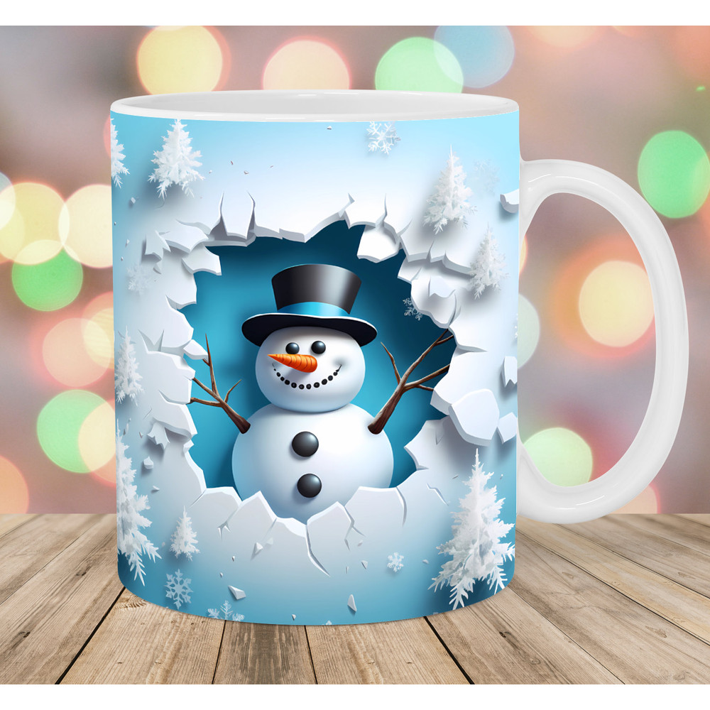 3D Snowman Mug Wrap, 11oz And 15oz Mug Template, Hole In A Wall Mug Sublimation Design, Mug Wrap Template, Instant Digital Download PNG.jpg