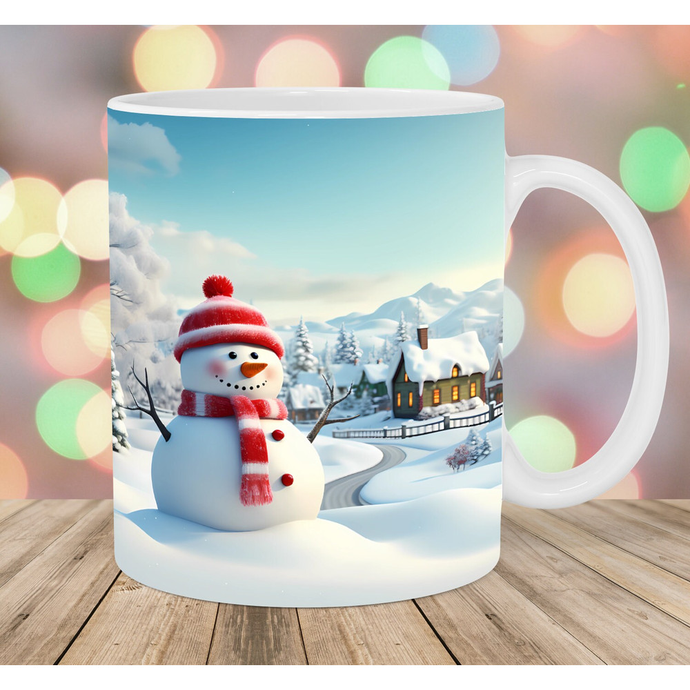 3D Snowman Mug Wrap, 11oz And 15oz Mug Template, Snow Mug Sublimation Design, Winter Mug Wrap Template, Instant Digital Download PNG.jpg