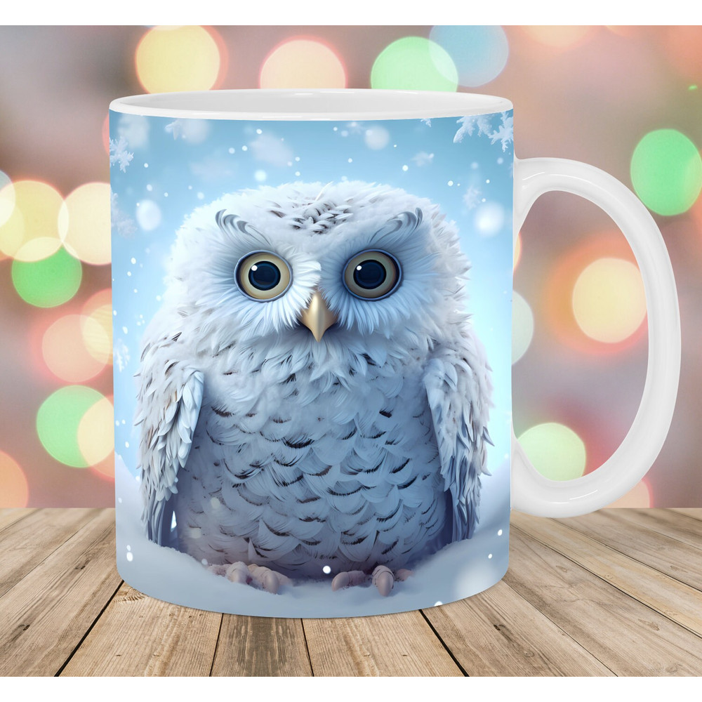 3D Snowy Owl Mug Wrap, 11oz And 15oz Mug Template, Mug Sublimation Design, Snow Mug Wrap Template, Instant Digital Download PNG.jpg
