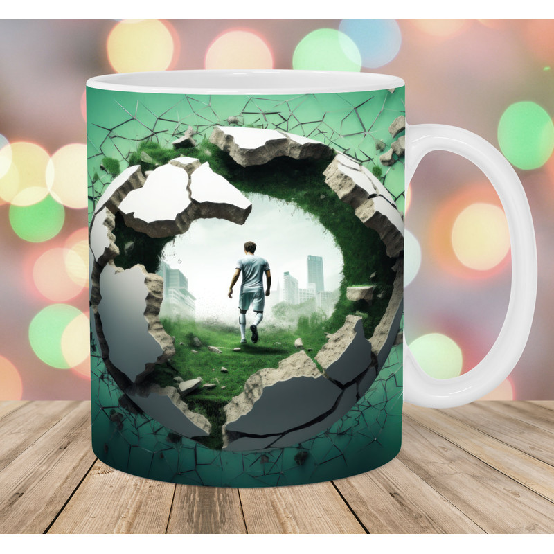 3D Soccer Player Mug Wrap, 11oz & 15oz Mug Template, Mug Sublimation Design, Hole In A Wall Mug Wrap Template, Instant Digital Download PNG.jpg