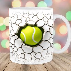 3d tennis ball hole in a wall mug wrap  11oz & 15oz mug template  mug sublimation design  mug wrap template