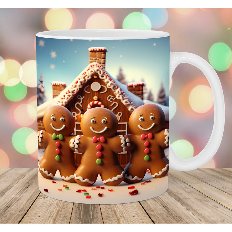 3D Three Gingerbread Men Mug Wrap, 11oz & 15oz Mug Template, Mug Sublimation Design, House Mug Wrap Template, Instant Digital Download PNG.jpg