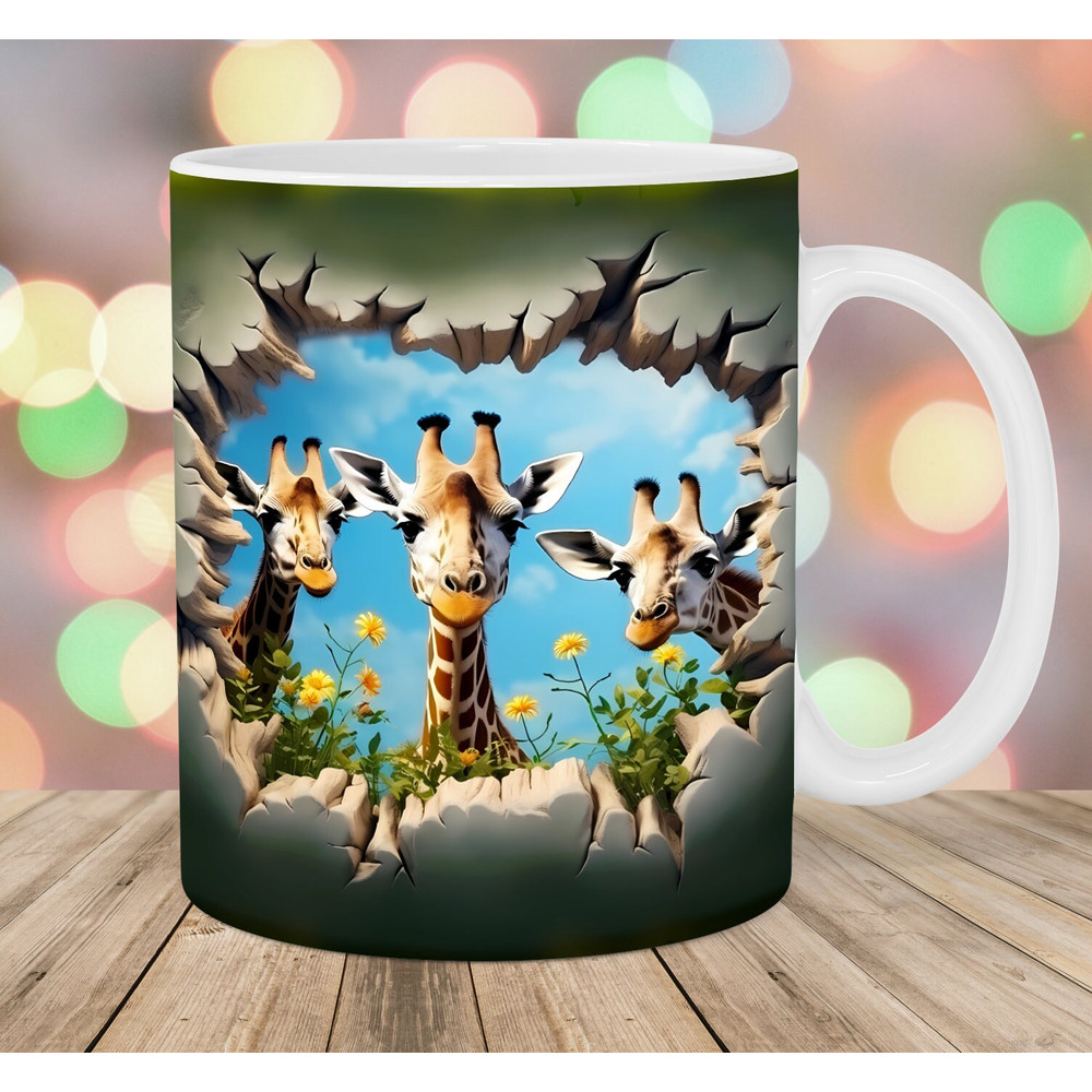 3D Three Giraffes Mug Wrap, 11oz & 15oz Mug Template, Hole In A Wall Mug Sublimation Design, Mug Wrap Template, Instant Digital Download PNG.jpg