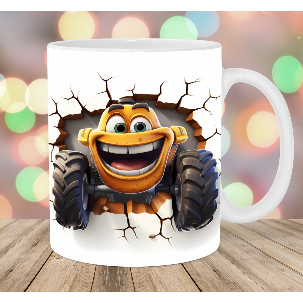 3D Tractor Hole In A Wall Mug Wrap, 11oz & 15oz Mug Template, Mug Sublimation Design, Cartoon Mug Template, Instant Digital Download PNG.jpg