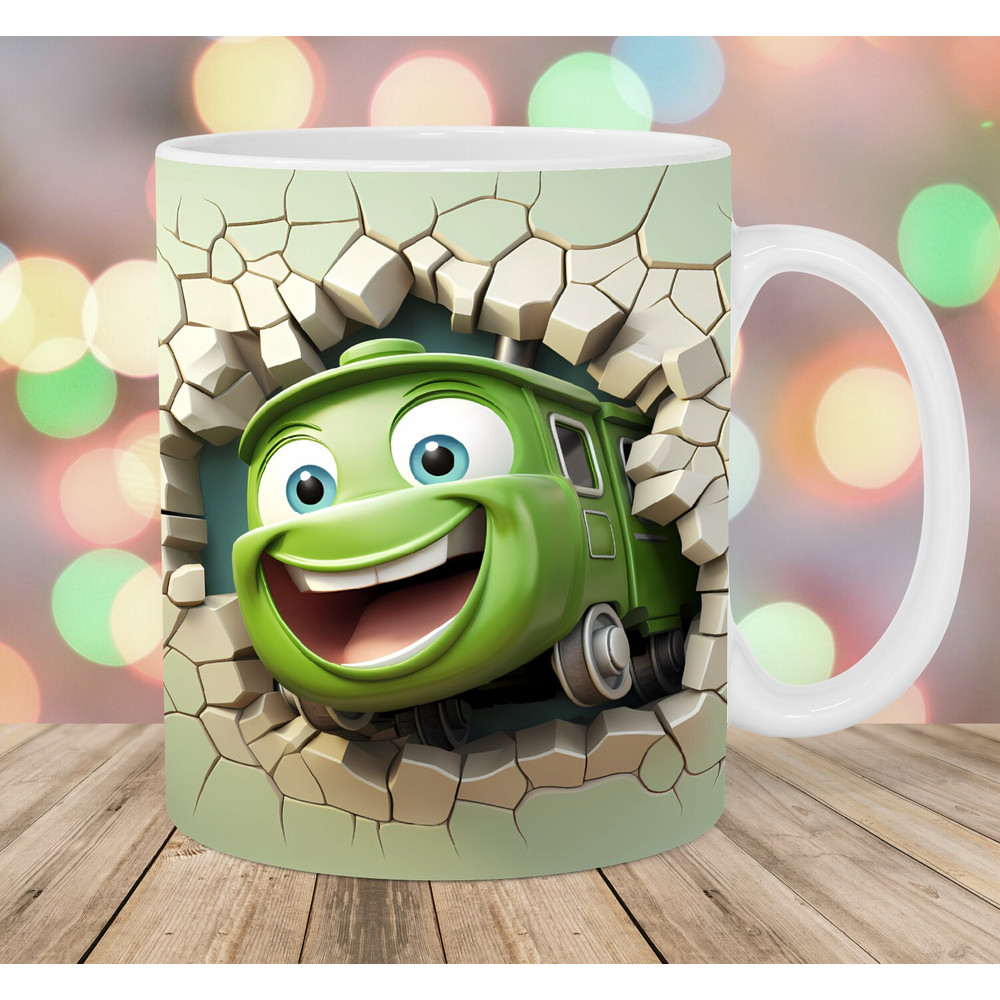 3D Train Hole In A Wall Mug Wrap, 11oz And 15oz Mug Template, Mug Sublimation Design, Cartoon Mug Template, Instant Digital Download PNG.jpg