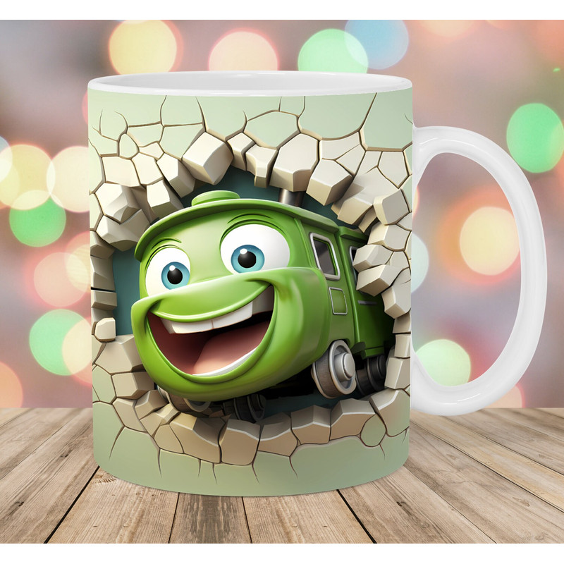 3D Train Hole In A Wall Mug Wrap, 11oz And 15oz Mug Template, Mug Sublimation Design, Cartoon Mug Template, Instant Digital Download PNG.jpg