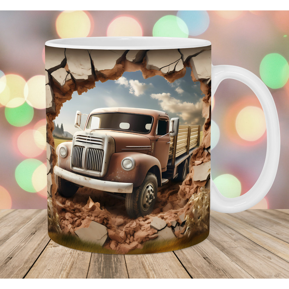 3D Truck Hole In A Wall Mug Wrap, 11oz & 15oz Mug Template, Mug Sublimation Design, Mug Wrap Template, Instant Digital Download PNG.jpg