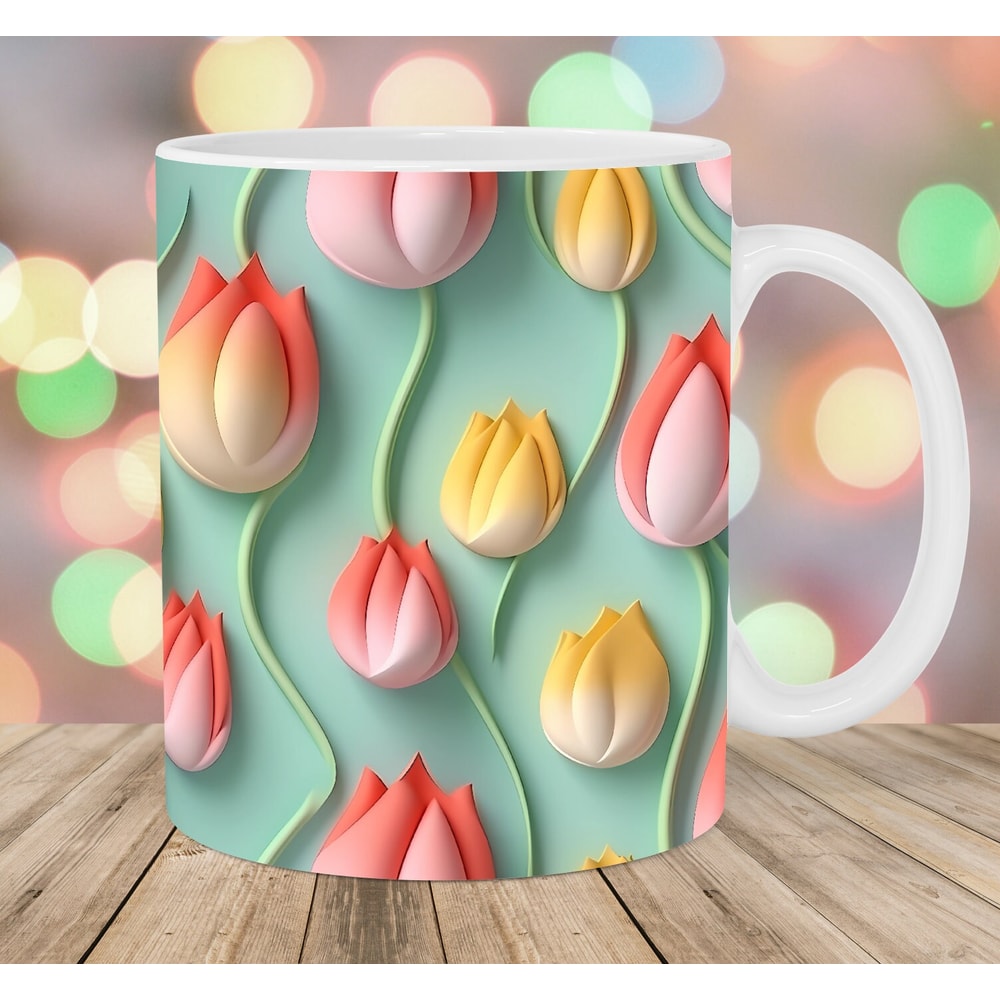 3D Tulip Mug Wrap, 11oz And 15oz Mug Template, Mug Sublimation Design, Flower Mug Wrap Template, Instant Digital Download PNG.jpg