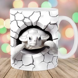 3d turtle hole in a wall mug wrap 11oz & 15oz mug template mug sublimation design white mug wrap template