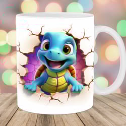 3d turtle hole in a wall mug wrap 11oz & 15oz mug template mug sublimation design mug wrap template