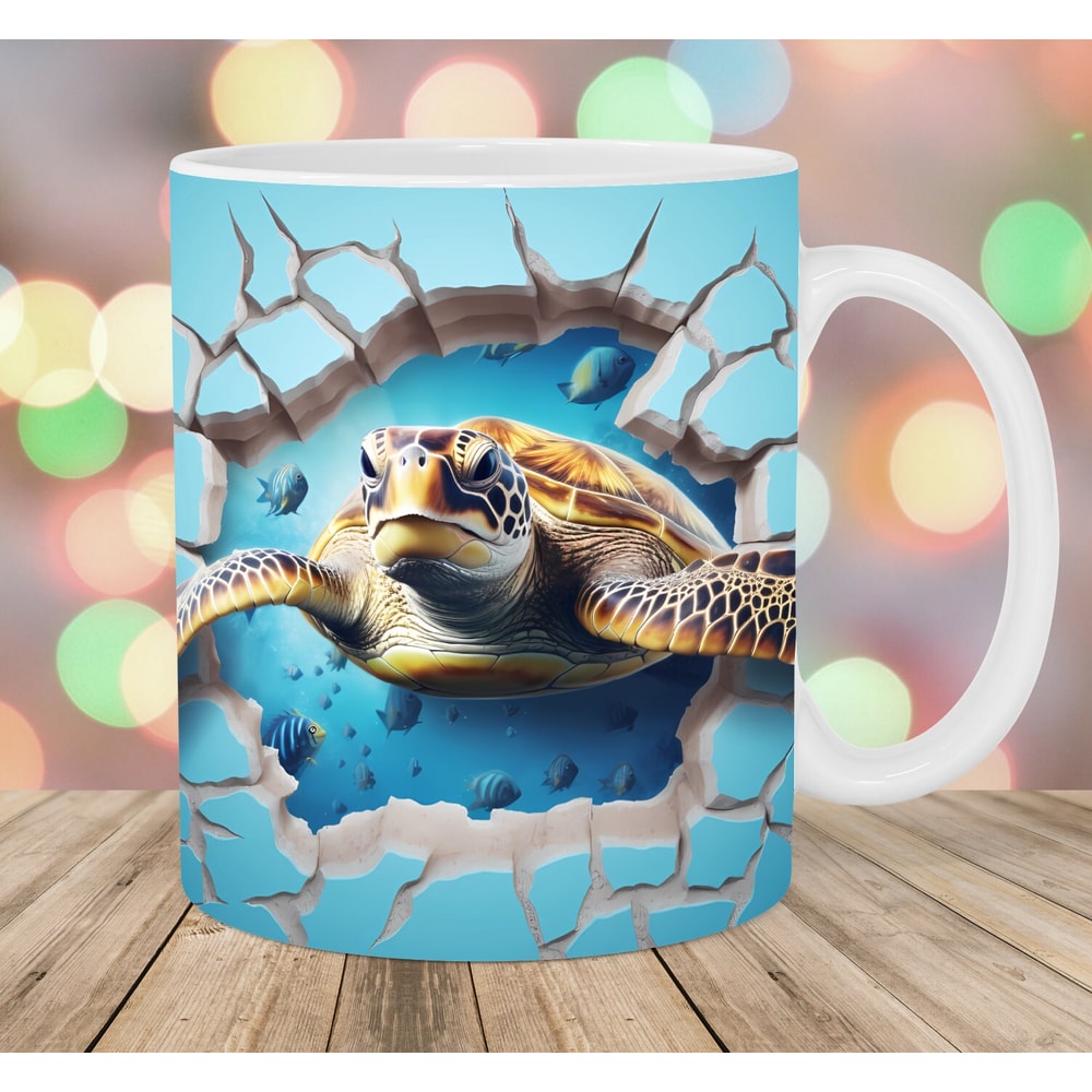 3D Turtle Mug Wrap, 11oz & 15oz Mug Template, Hole In A Wall Mug Sublimation Design, Ocean Mug Wrap Template, Instant Digital Download PNG.jpg