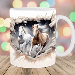 3d two horses mug wrap 11oz & 15oz mug template hole in a wall mug sublimation design mug wrap template