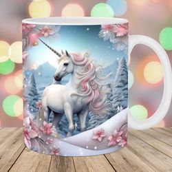 3d unicorn mug wrap 11oz & 15oz mug template flower mug sublimation design winter forest mug wrap template