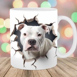 3d white staffordshire bull terrier hole in a wall mug wrap 11oz & 15oz mug template mug sublimation design
