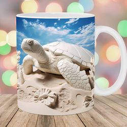 3d white turtle mug wrap 11oz and 15oz mug template ocean turtle mug sublimation design mug wrap template
