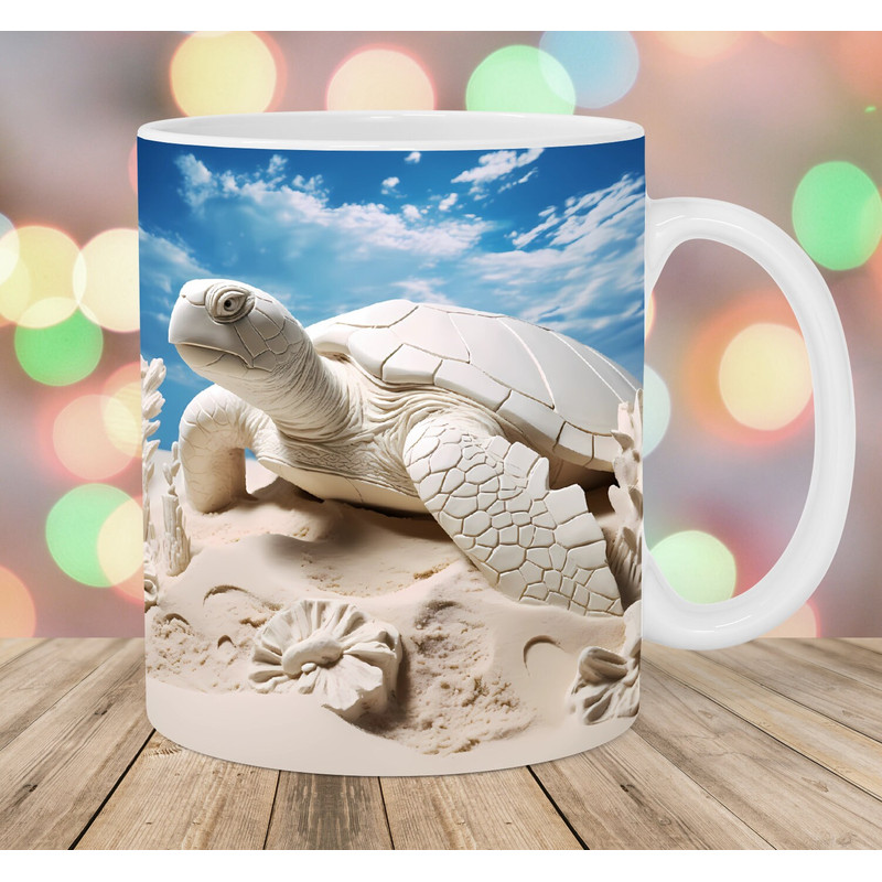 3D White Turtle Mug Wrap, 11oz And 15oz Mug Template, Ocean Turtle Mug Sublimation Design, Mug Wrap Template, Instant Digital Download PNG.jpg