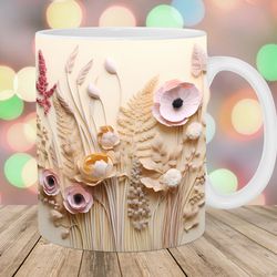 3d wild flowers mug wrap  11oz and 15oz mug template  mug sublimation design  mug wrap template