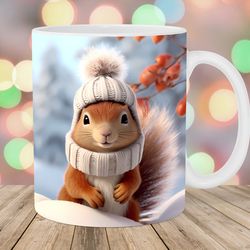 3d winter squirrel mug wrap  11oz and 15oz mug template  mug sublimation design  mug wrap template