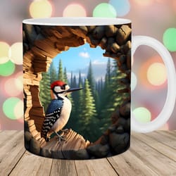 3d woodpecker hole in a wall mug wrap 11oz and 15oz mug template mug sublimation design mug wrap template