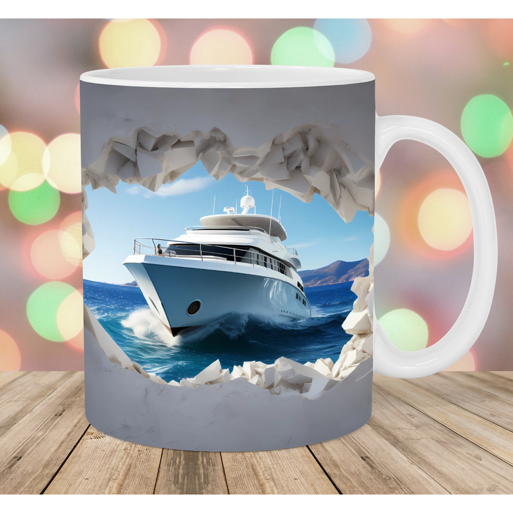 3D Yacht Hole In A Wall Mug Wrap, 11oz & 15oz Mug Template, Mug Sublimation Design, Ocean Mug Wrap Template, Instant Digital Download PNG.jpg