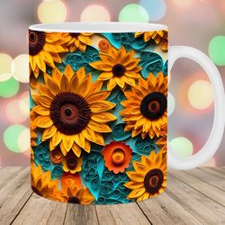 3d yellow sunflowers mug wrap  11oz and 15oz mug template  mug sublimation design  mug wrap template