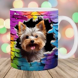 3d yorkshire terrier mug wrap 11oz & 15oz mug template hole in a wall mug sublimation design puppy mug wrap