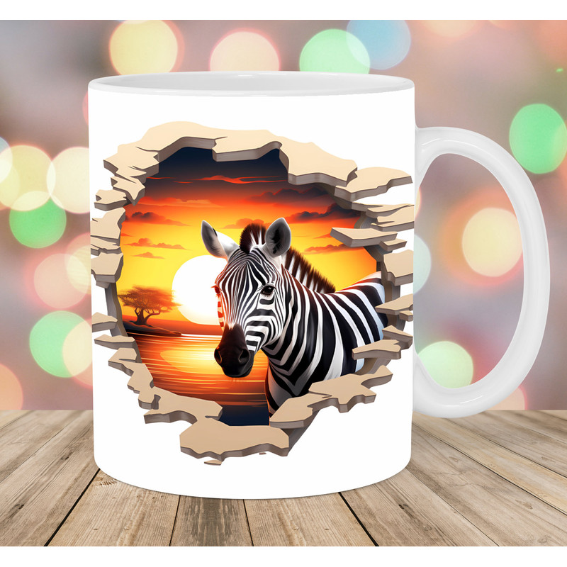3D Zebra Mug Wrap, 11oz & 15oz Mug Template, Sunset Mug Sublimation Design, Hole In A Wall Mug Wrap Template, Instant Digital Download PNG.jpg