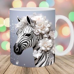 3d zebra mug wrap  11oz and 15oz mug template  mug sublimation design  flowers mug wrap template