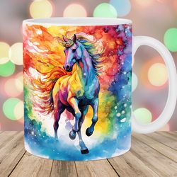 alcohol ink colorful horse mug wrap  11oz and 15oz mug template  mug sublimation design  mug wrap template