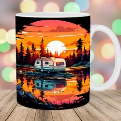 alcohol ink happy camper mug wrap  11oz & 15oz mug template  mug sublimation design  mug wrap template