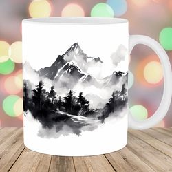 alcohol ink mountain landscape mug wrap  11oz & 15oz mug template  mug sublimation design  mug wrap template