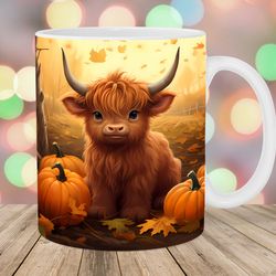 autumn pumpkins highland cow mug wrap 11oz and 15oz mug template mug sublimation design mug wrap template