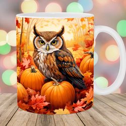 autumn pumpkins owl mug wrap  11oz and 15oz mug template  mug sublimation design  mug wrap template