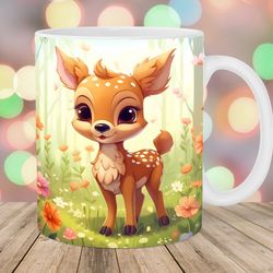 baby deer mug wrap  11oz and 15oz mug template  mug sublimation design  flowers mug wrap template