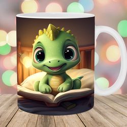 baby dinosaur reading book mug wrap  11oz & 15oz mug template  mug sublimation design  mug wrap template