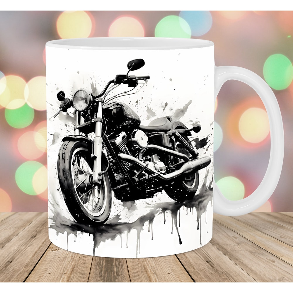 Black And White Motorcycle Mug Wrap, 11oz & 15oz Mug Template, Mug Sublimation Design, Mug Wrap Template, Instant Digital Download PNG.jpg