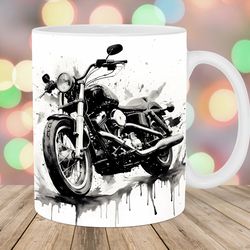 black and white motorcycle mug wrap  11oz & 15oz mug template  mug sublimation design  mug wrap template