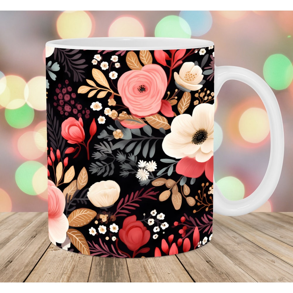 Bohemian Flowers Mug Wrap, 11oz And 15oz Mug Template, Mug Sublimation Design, Boho Floral Mug Wrap Template, Instant Digital Download PNG.jpg