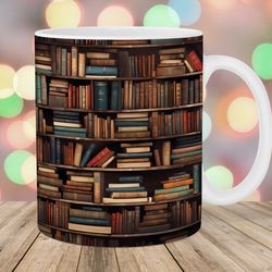 book mug wrap  11oz and 15oz mug template  mug sublimation design  bookshelf mug wrap template