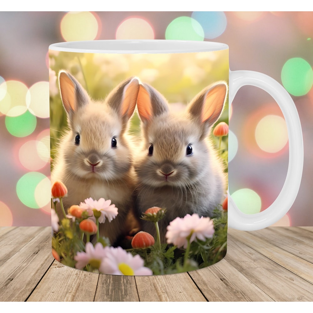 Bunny Rabbit Mug Wrap, 11oz And 15oz Mug Template, Mug Sublimation Design, Flower Mug Wrap Template, Instant Digital Download PNG.jpg