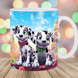 cartoon dalmatian puppies city mug wrap  11oz & 15oz mug template  mug sublimation design  mug wrap template