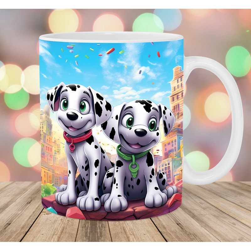 Cartoon Dalmatian Puppies City Mug Wrap, 11oz & 15oz Mug Template, Mug Sublimation Design, Mug Wrap Template, Instant Digital Download PNG.jpg