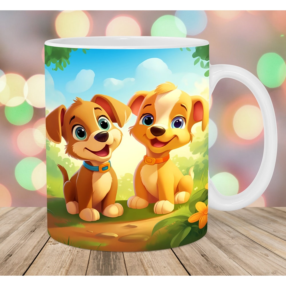 Cartoon Puppies Mug Wrap, 11oz And 15oz Mug Template, Mug Sublimation Design, Kids Mug Wrap Template, Instant Digital Download PNG.jpg