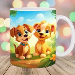 cartoon puppies mug wrap  11oz and 15oz mug template  mug sublimation design  kids mug wrap template